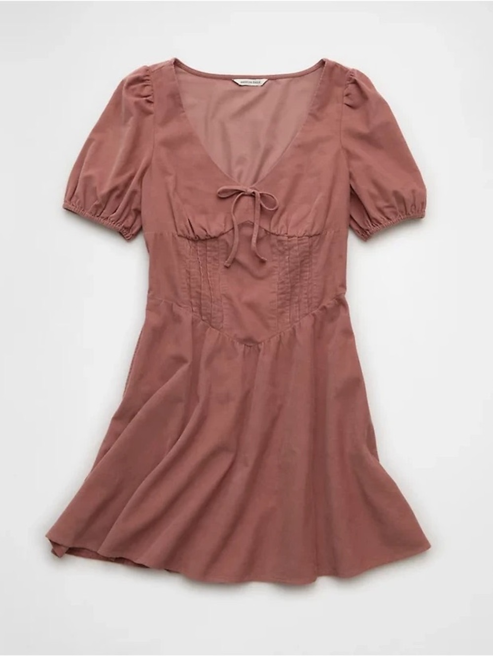 American Eagle Corduroy Dusty Rose Tie-Front Mini Dress